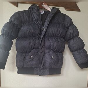 Appaman Kids Down Puffer Coat Charcoal/Black Subtle Pattern Zip Hood Size 8